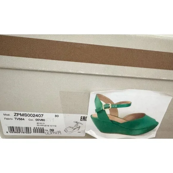 MARNI Emerald Green Satin Platform Peep Toe Ankle Strap Sandal Sz 9 - Picture 8 of 8